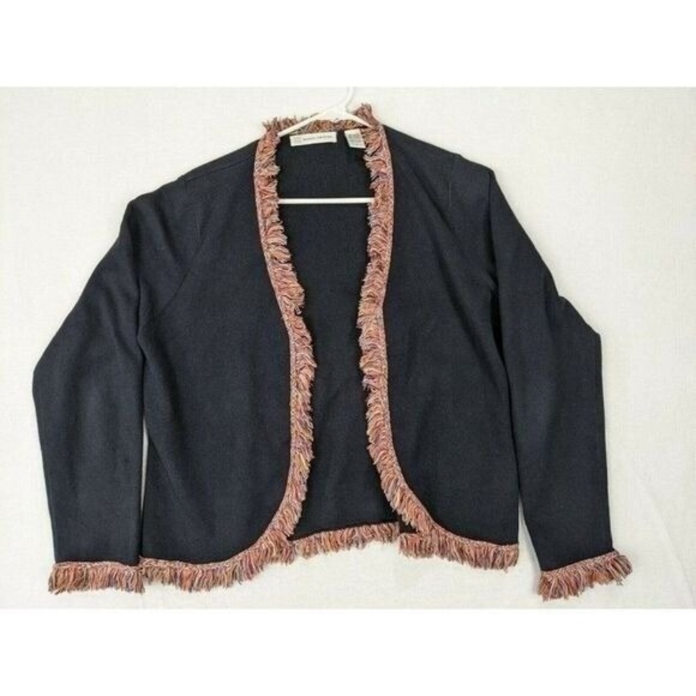 Marisa Christina Black Sweater Womens Sz L Fringe Ramie Blend